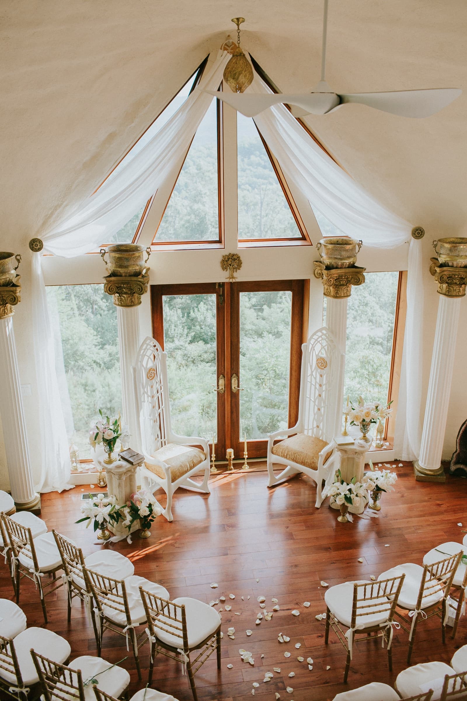 Wedding ceremony setup inside the dome home at Azura